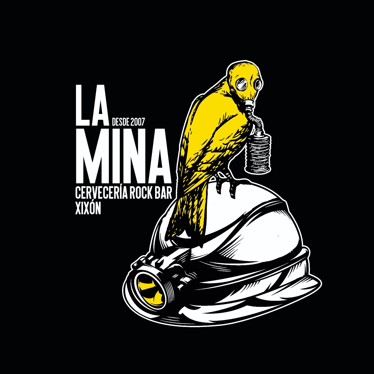 Logo histórico La Mina con pájaro y máscara